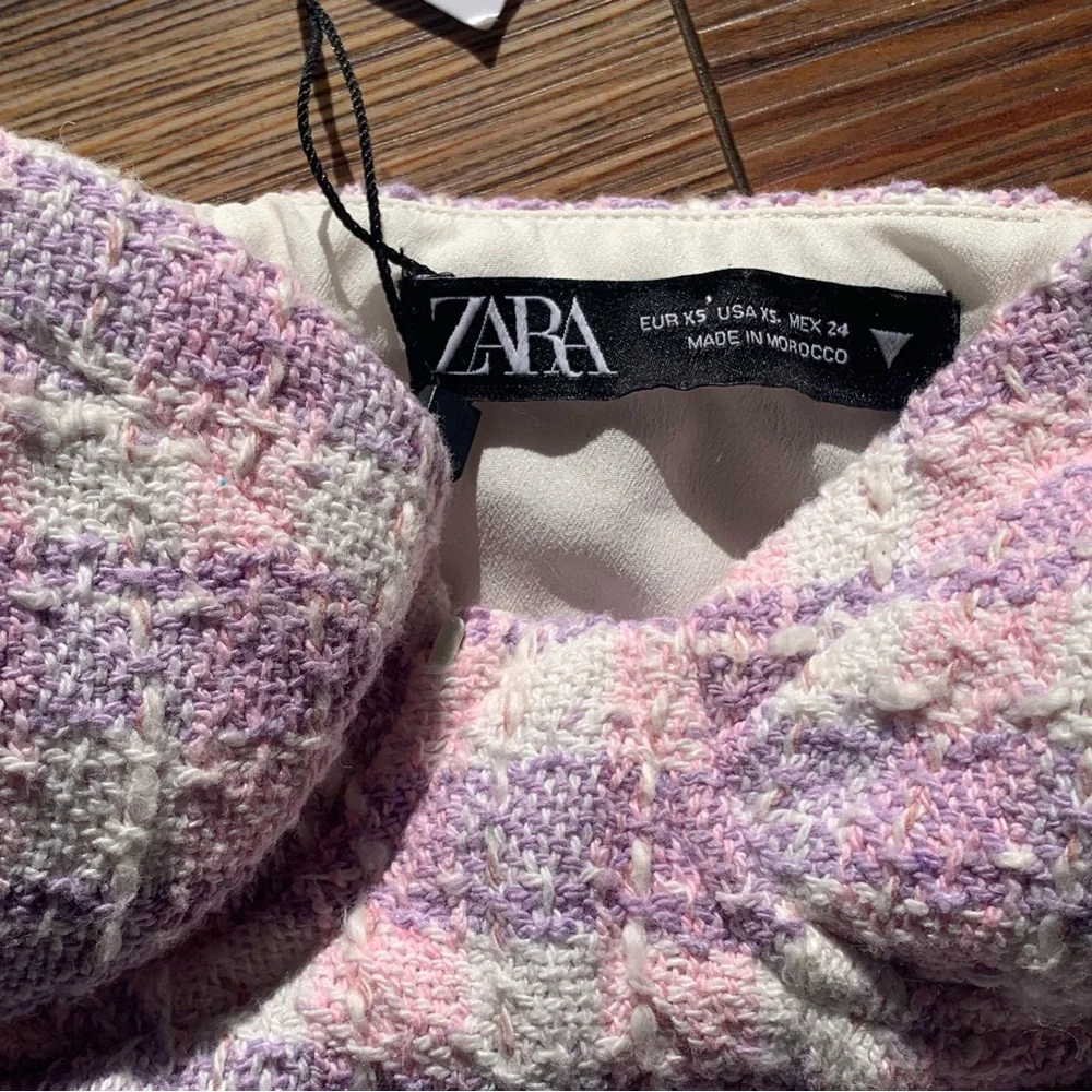 NWT Zara Womens X Small Tweed Bustier Crop Corset Top Pink Purple Plaid XS - Picture 3 of 9